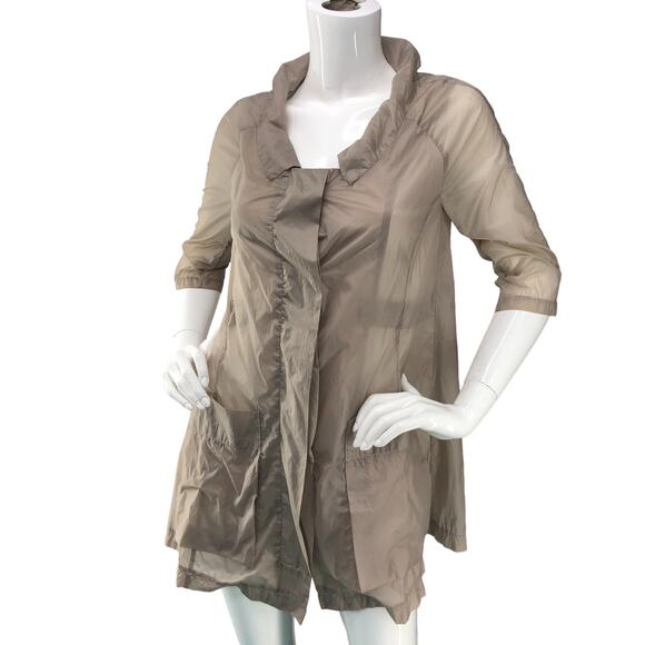 12 One Womens Size M Sheer Parachute Jacket Beige Snap Front Art to Wear Piece - Picture 2 of 16